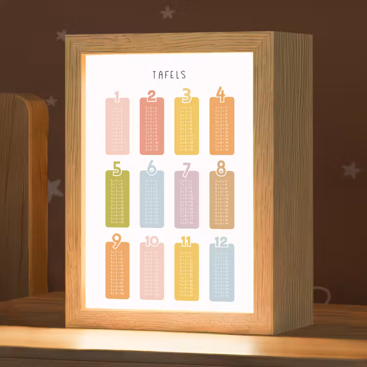Tafels van vermenigvuldiging - Leren rekenen voor kinderen - Getallen oefenen - Cijfers - Kleuren Light Box met kabel klein -zzz_3d_website