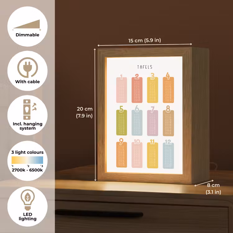 Tafels van vermenigvuldiging - Leren rekenen voor kinderen - Getallen oefenen - Cijfers - Kleuren Light Box met kabel (Kinderlampje) klein -USP_EN