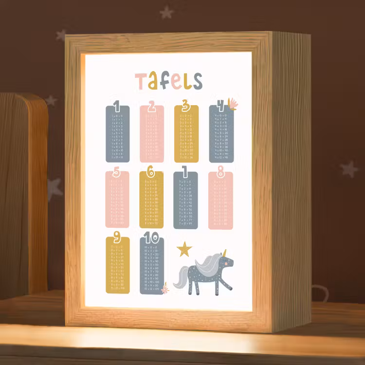 Tafels van vermenigvuldiging - Leren rekenen voor kinderen - Getallen oefenen - Cijfers - Eenhoorn Light Box met kabel klein -zzz_3d_website