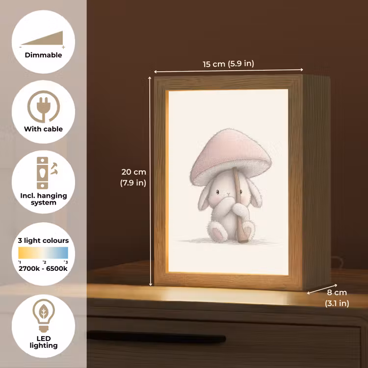 Paddenstoel - Konijn - Roze Light Box met kabel (Kinderlampje) klein -USP_EN