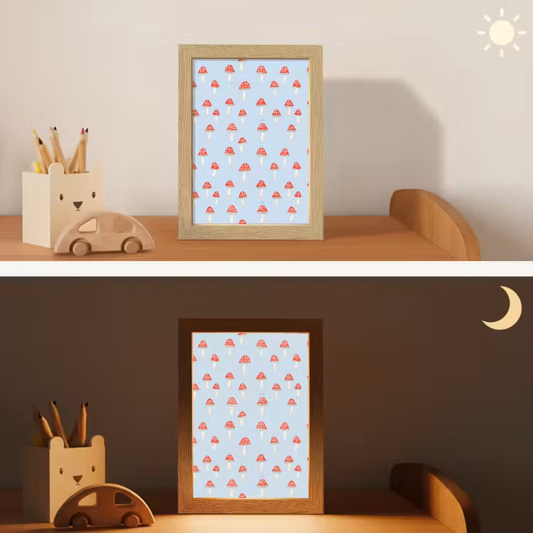 Paddenstoel -Sprookje - Blauw Light Box met kabel (Kinderlampje) klein 904 -sfeer3_kind
