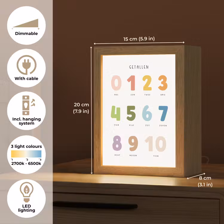 Getallen - Educatief - Leren tellen - Cijfers oefenen voor kinderen - Kleuren Light Box met kabel (Kinderlampje) klein -USP_EN