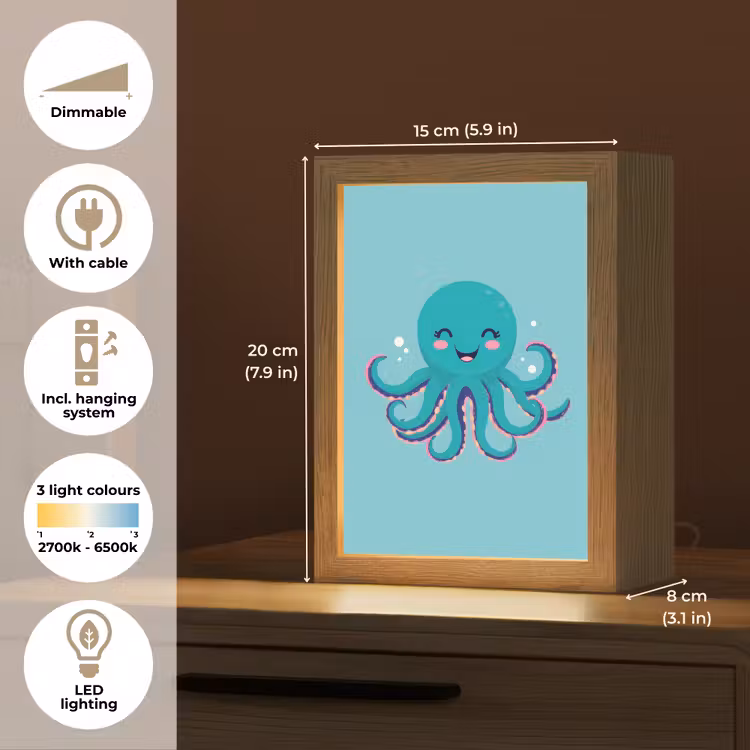 Octopus - Blauw - Gezicht Light Box met kabel (Kinderlampje) klein -USP_EN
