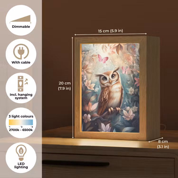 Uil - Bos - Bloemen - Vlinders Light Box met kabel (Kinderlampje) klein -USP_EN