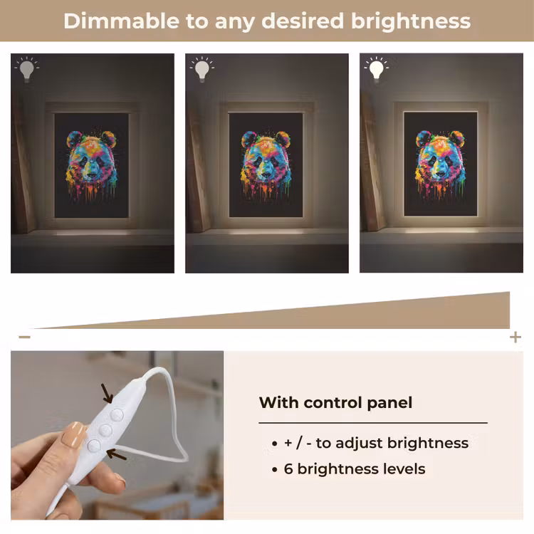 Panda - Dieren - Kleur - Verf - Zwart Light Box met kabel (Kinderlampje) klein -USP_dimbaarEN