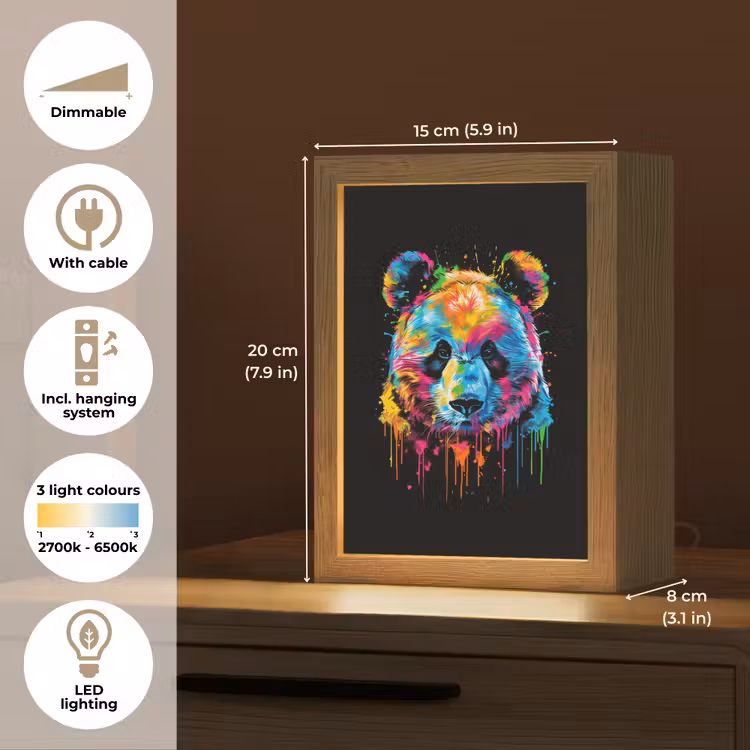 Panda - Dieren - Kleur - Verf - Zwart Light Box met kabel (Kinderlampje) klein -USP_EN