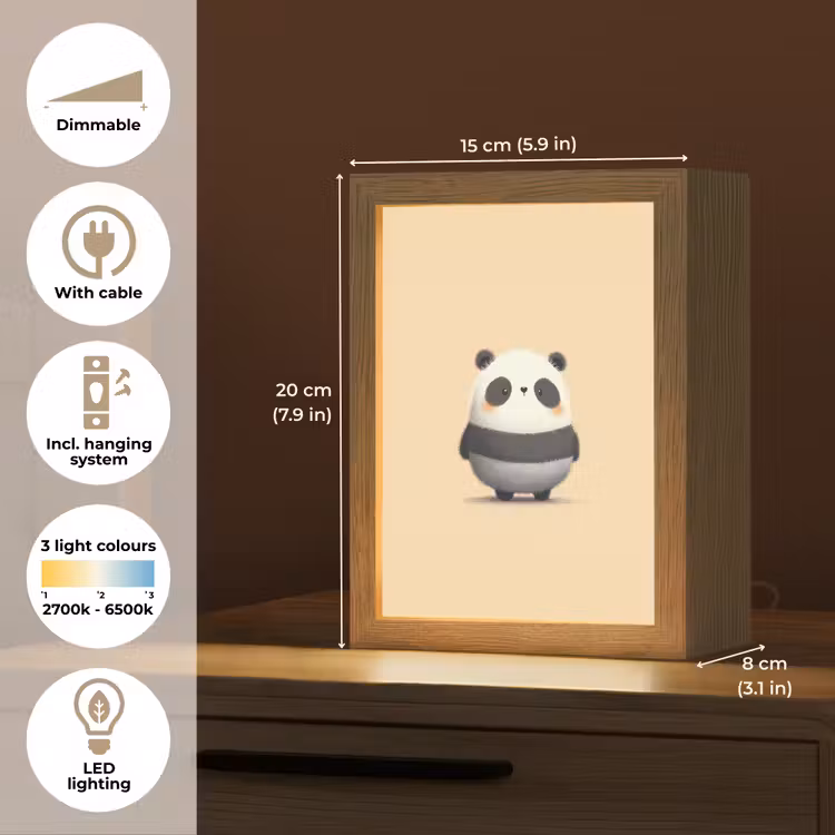 Panda - Beige - Minimalistisch Light Box met kabel (Kinderlampje) klein -USP_EN
