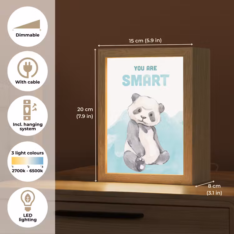 Panda - Blauw - Quote - 'You are smart' Light Box met kabel (Kinderlampje) klein -USP_EN