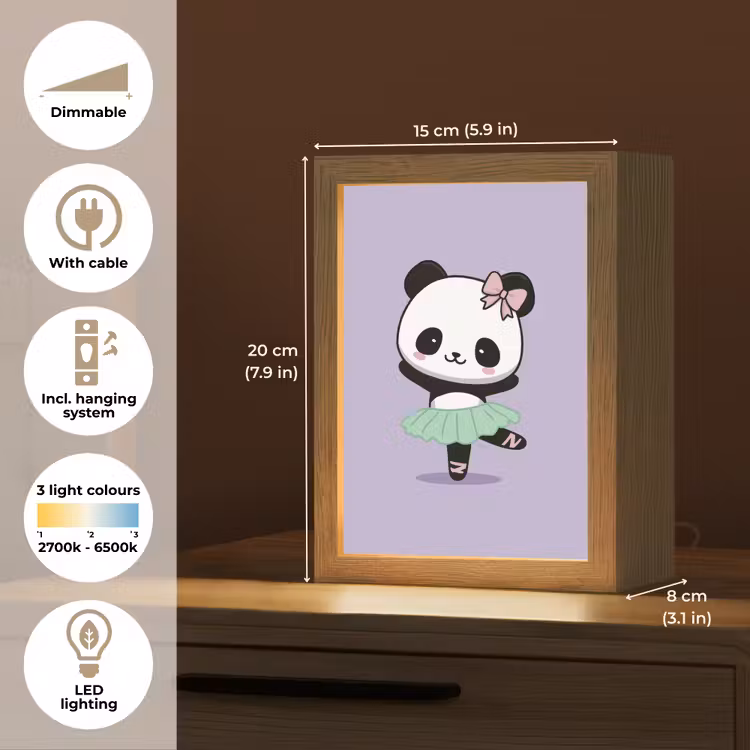 Panda - Paars - Sierlijk - Kawaii Light Box met kabel (Kinderlampje) klein -USP_EN