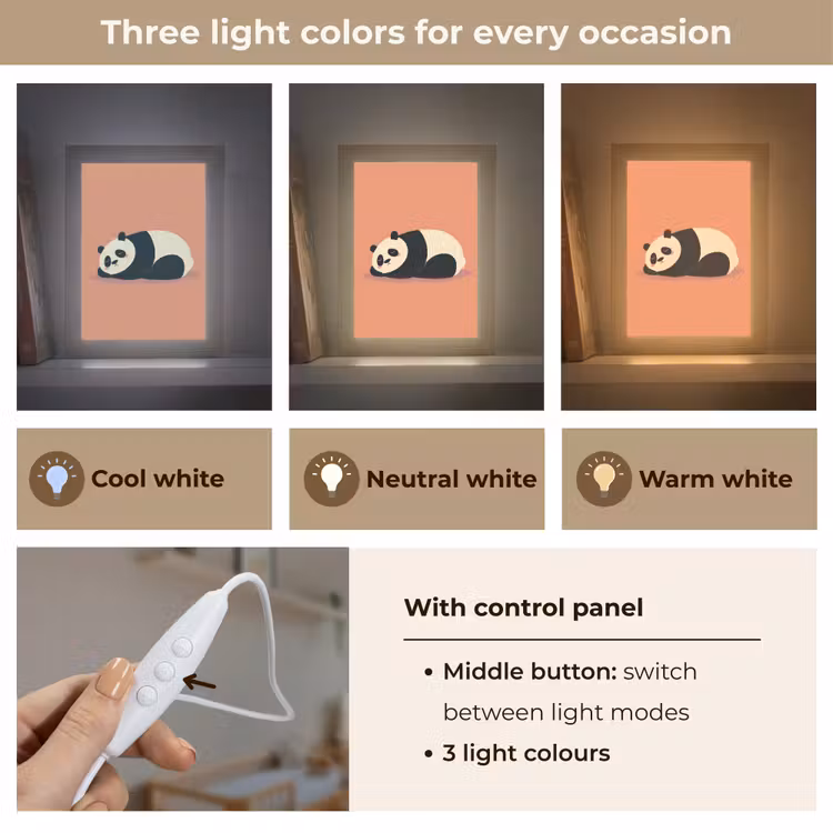 Panda - Slaap - Oranje Light Box met kabel (Kinderlampje) klein -USP_lichtkleurEN