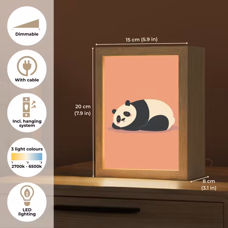 Panda - Slaap - Oranje Light Box met kabel (Kinderlampje) klein -USP_EN