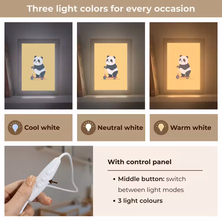 Panda - Step - Geel Light Box met kabel (Kinderlampje) klein -USP_lichtkleurEN