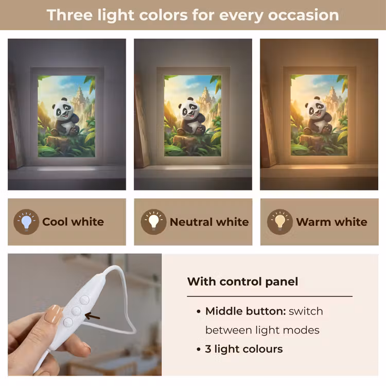 Panda - Wilde dieren - Jungle - Jongens - Kinderen Light Box met kabel (Kinderlampje) klein -USP_lichtkleurEN