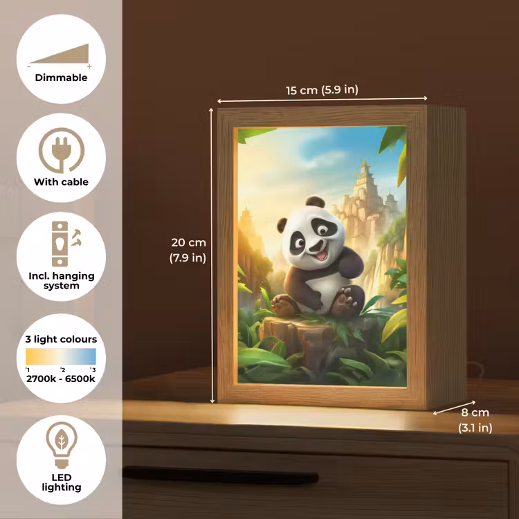 Panda - Wilde dieren - Jungle - Jongens - Kinderen Light Box met kabel (Kinderlampje) klein -USP_EN