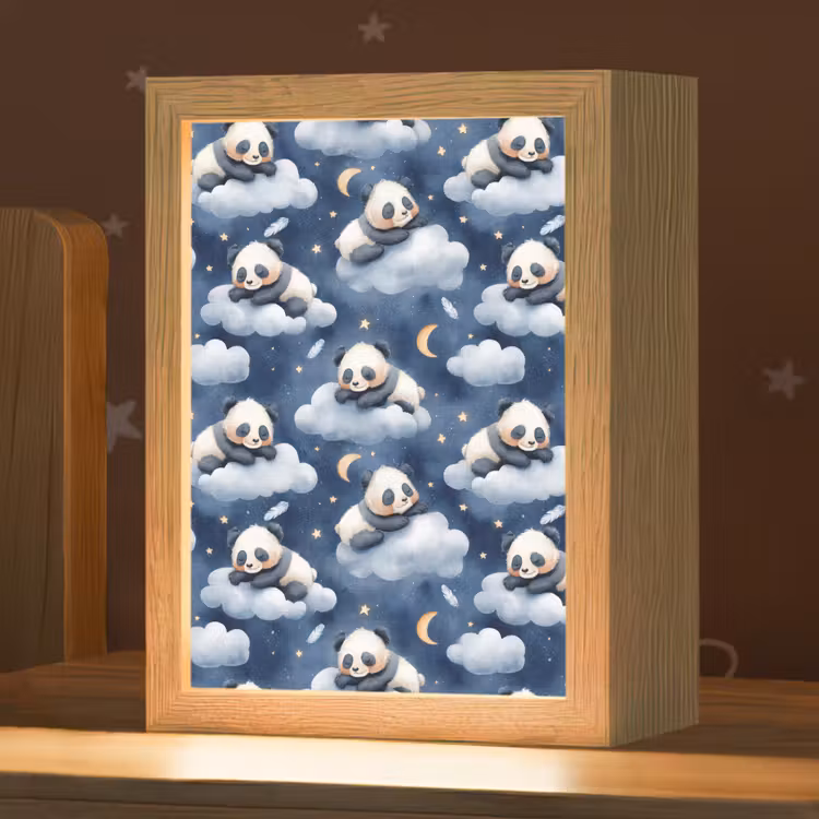 Panda's - Slapen - Blauw Light Box met kabel (Kinderlampje) klein 904 -zzz_3d_website