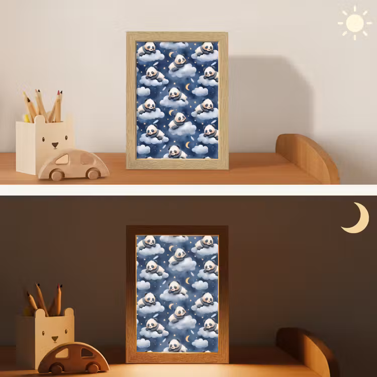 Panda's - Slapen - Blauw Light Box met kabel (Kinderlampje) klein 904 -sfeer3_kind