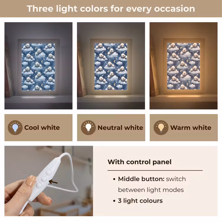 Panda's - Slapen - Blauw Light Box met kabel (Kinderlampje) klein 904 -USP_lichtkleurEN