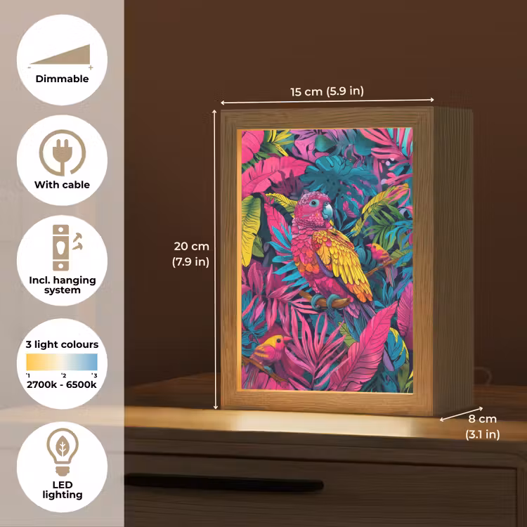 Papegaai - Tropisch - Jungle - Kleurrijk Light Box met kabel (Kinderlampje) klein -USP_EN
