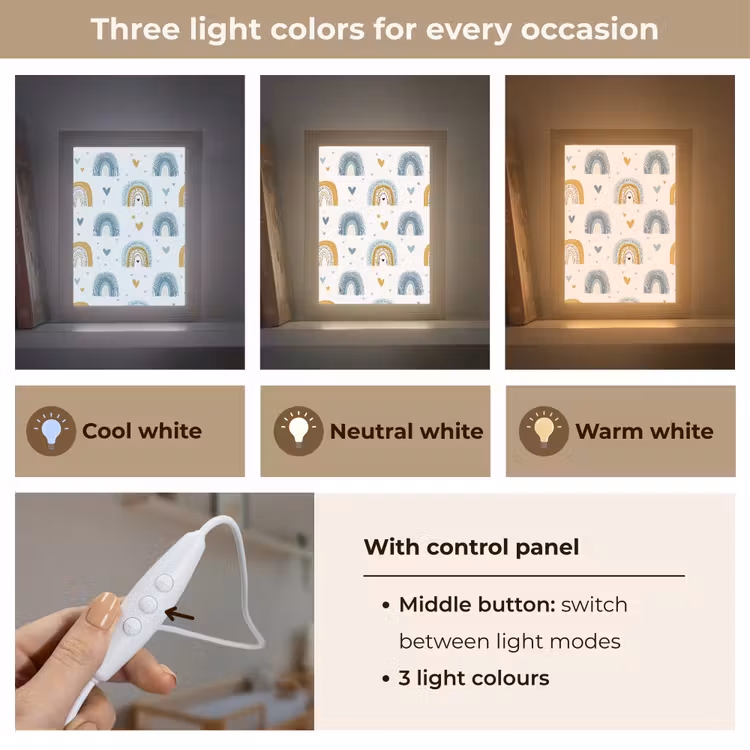 Patroon - Regenboog - Hartjes Light Box met kabel (Kinderlampje) klein -USP_lichtkleurEN