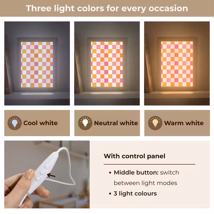 Patroon - Vierkant - Roze Light Box met kabel (Kinderlampje) klein 904 -USP_lichtkleurEN
