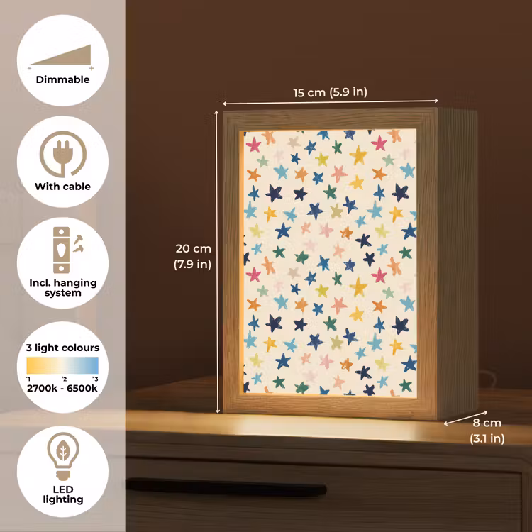 Patroon - Sterren - Kleurrijk Light Box met kabel (Kinderlampje) klein 904 -USP_EN