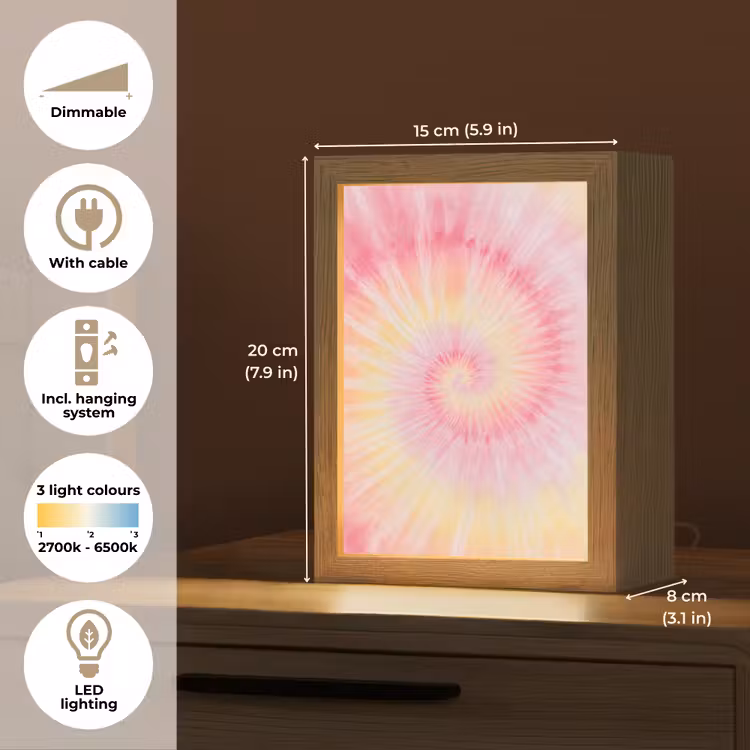 Patroon - Tie Dye - Pasteltinten - Roze Light Box met kabel (Kinderlampje) klein -USP_EN