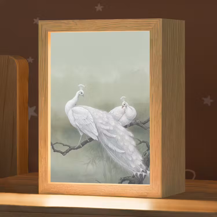 Pauwen - Wit - Natuur - Groen Light Box met kabel (Kinderlampje) klein -zzz_3d_website