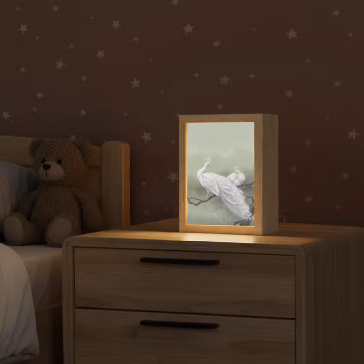 Pauwen - Wit - Natuur - Groen Light Box met kabel (Kinderlampje) klein -sfeer1_kind