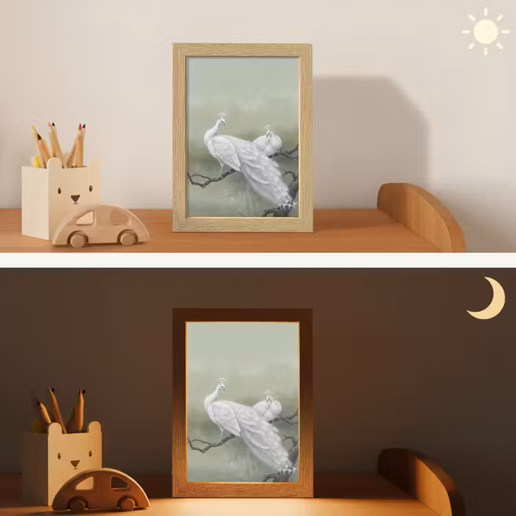 Pauwen - Wit - Natuur - Groen Light Box met kabel (Kinderlampje) klein -sfeer3_kind
