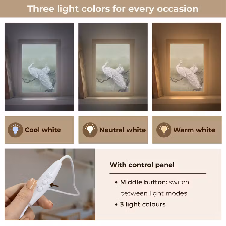 Pauwen - Wit - Natuur - Groen Light Box met kabel (Kinderlampje) klein -USP_lichtkleurEN