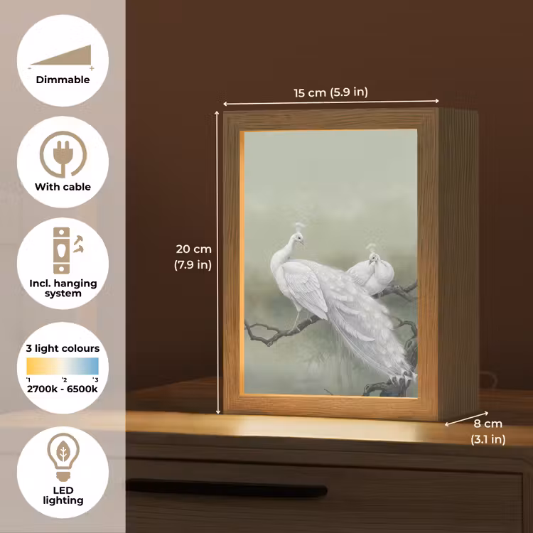 Pauwen - Wit - Natuur - Groen Light Box met kabel (Kinderlampje) klein -USP_EN