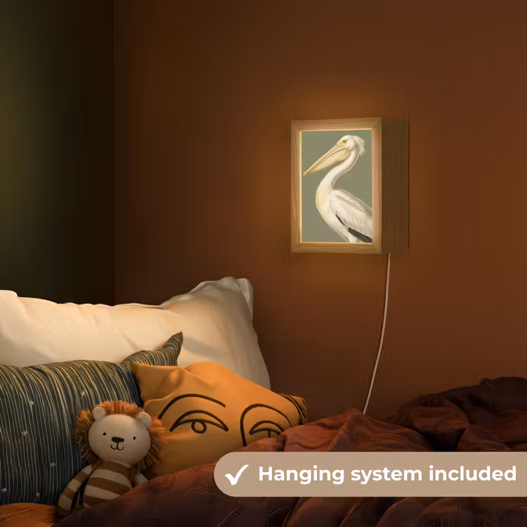 Pelikaan - Wit - Vogel - Klassiek - Natuur Light Box met kabel (Kinderlampje) klein -sfeer5_kind_EN