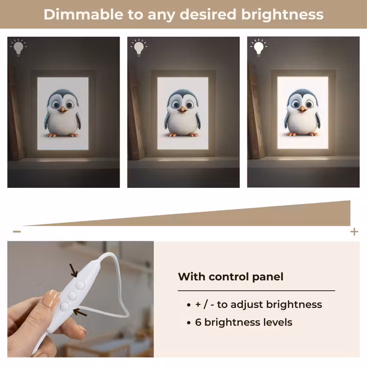 Pinguïn - Dieren - Meisjes - Kind - Jongens Light Box met kabel (Kinderlampje) klein -USP_dimbaarEN