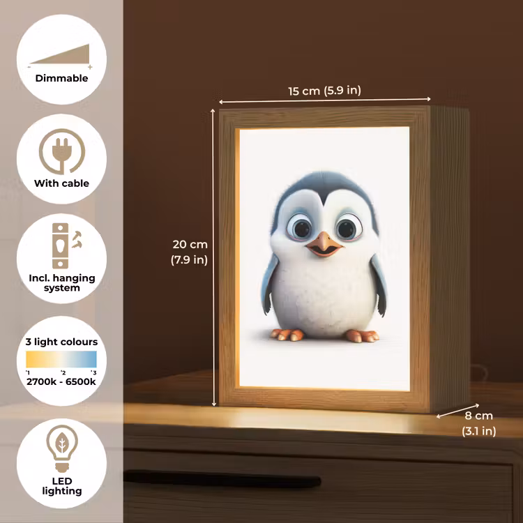 Pinguïn - Dieren - Meisjes - Kind - Jongens Light Box met kabel (Kinderlampje) klein -USP_EN