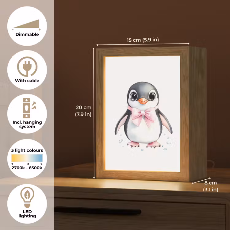 Pinguïn - Strikje - Roze - Dier Light Box met kabel (Kinderlampje) klein -USP_EN
