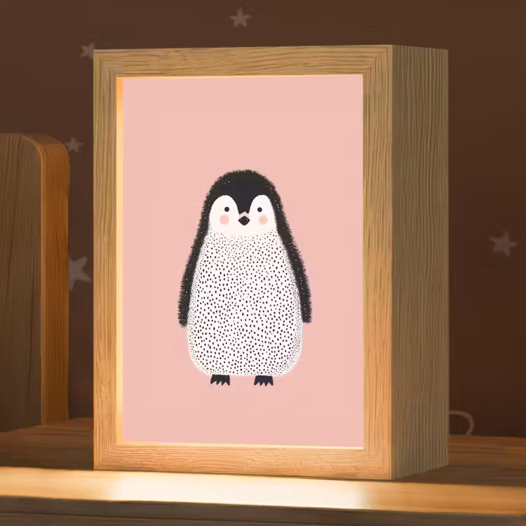 Pinguïn - Stippen - Minimalistisch - Roze Light Box met kabel klein -zzz_3d_website