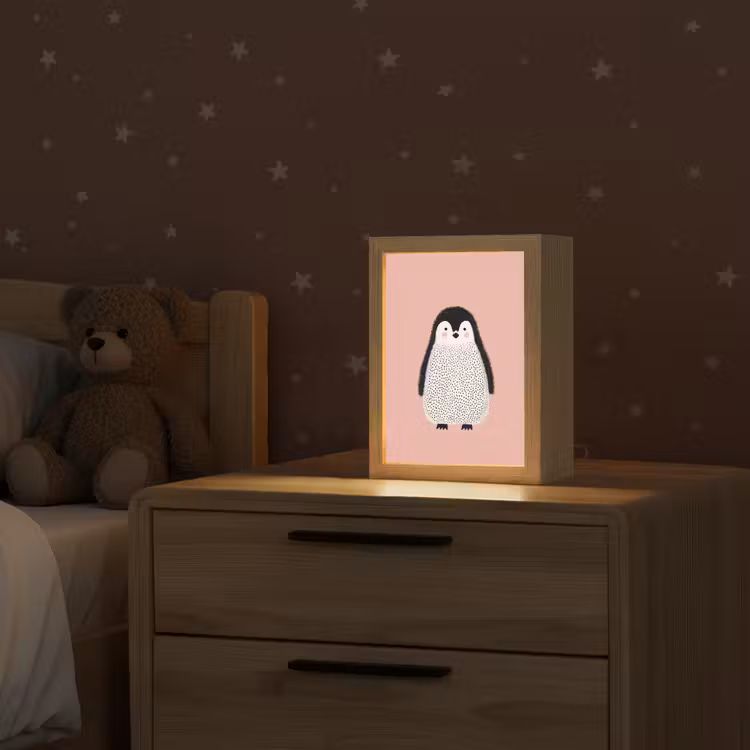 Pinguïn - Stippen - Minimalistisch - Roze Light Box met kabel klein -sfeer1_kind