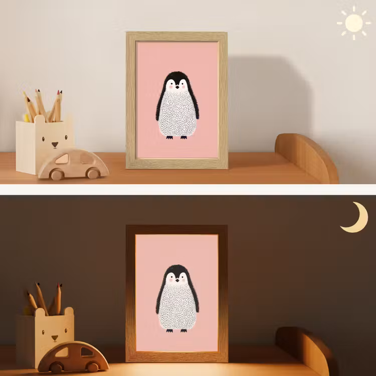 Pinguïn - Stippen - Minimalistisch - Roze Light Box met kabel klein -sfeer3_kind