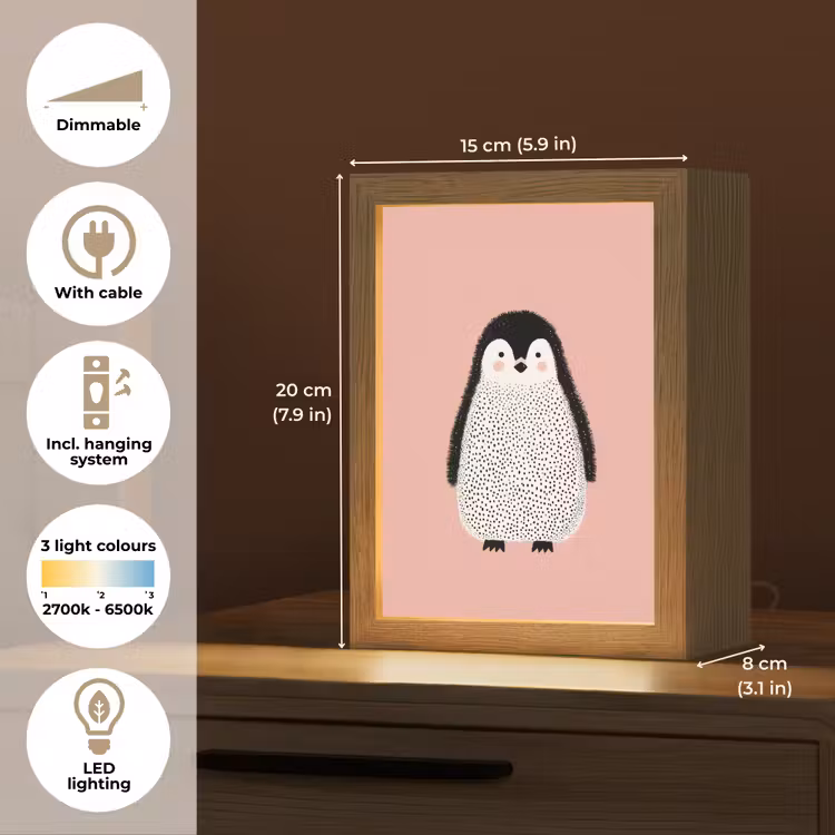 Pinguïn - Stippen - Minimalistisch - Roze Light Box met kabel (Kinderlampje) klein -USP_EN