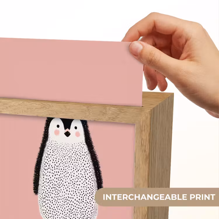Pinguïn - Stippen - Minimalistisch - Roze Light Box met kabel (Kinderlampje) klein -USP_websiteprintEN