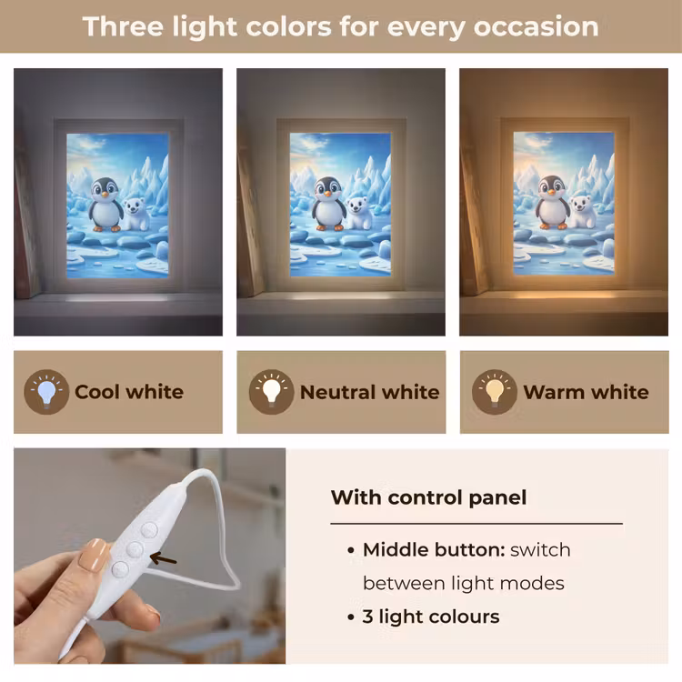 Pinguïn - IJsbeer - IJs - Sneeuw Light Box met kabel (Kinderlampje) klein -USP_lichtkleurEN
