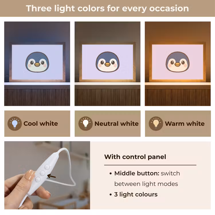 Pinguïn - Paars - Schattig Light Box met kabel (Kinderlampje) klein -USP_lichtkleurEN
