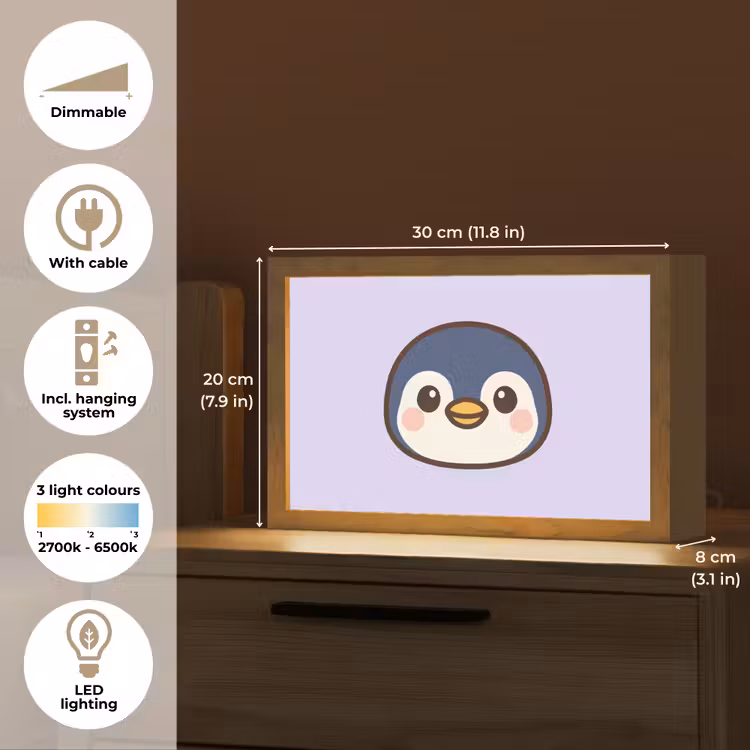 Pinguïn - Paars - Schattig Light Box met kabel (Kinderlampje) klein -USP_EN