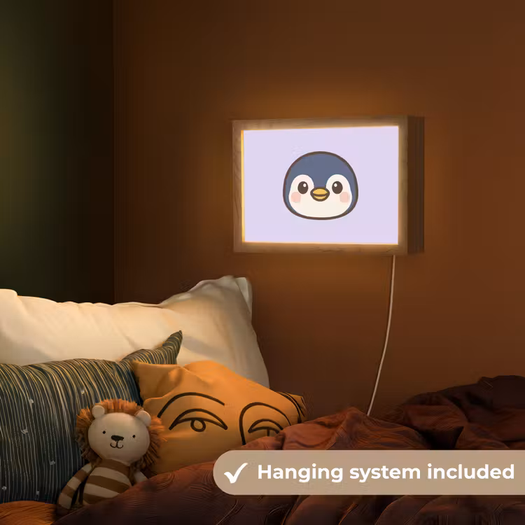 Pinguïn - Paars - Schattig Light Box met kabel (Kinderlampje) klein -sfeer5_kind_EN