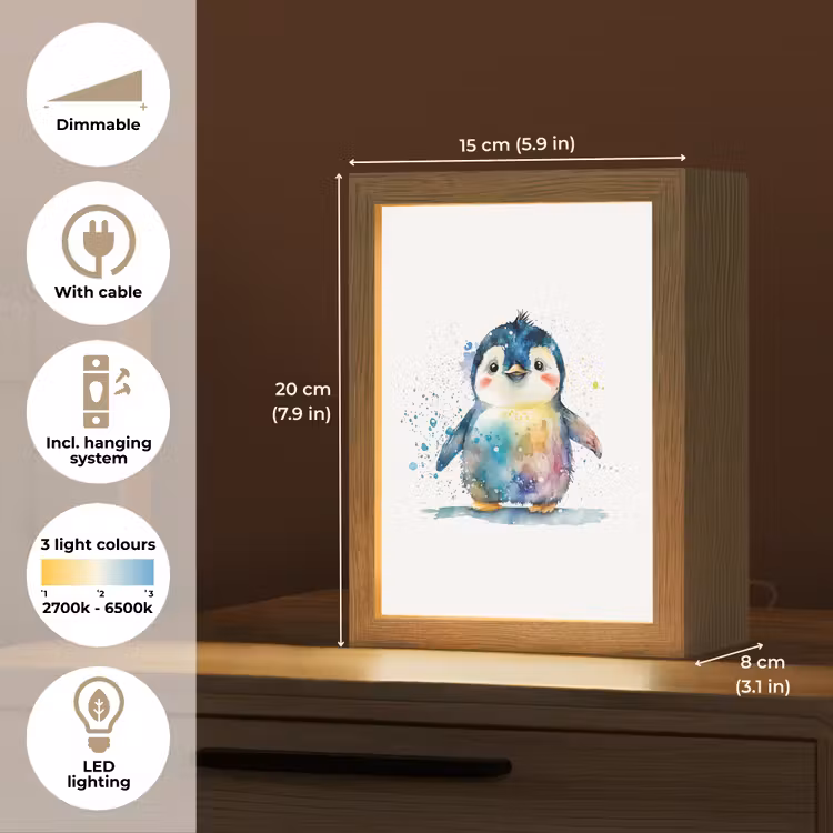 Pinguïn - Regenboog - Waterverf - Dieren - Kinderen Light Box met kabel (Kinderlampje) klein -USP_EN