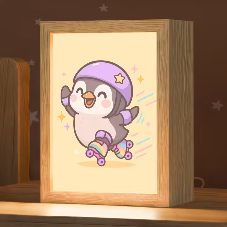 Pinguïn - Rolschaatsen - Geel - Energiek Light Box met kabel klein -zzz_3d_website