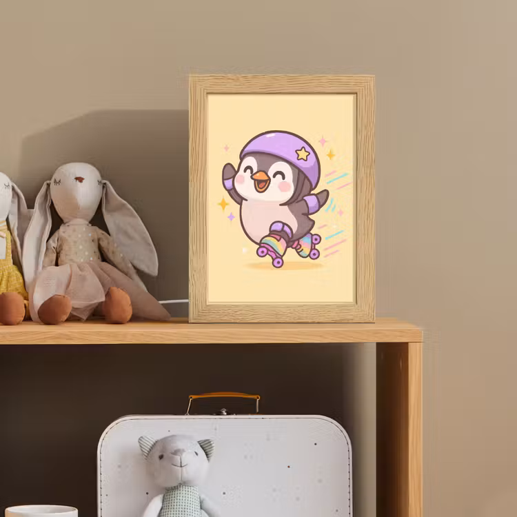 Pinguïn - Rolschaatsen - Geel - Energiek Light Box met kabel klein -sfeer2_kind
