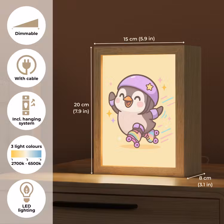 Pinguïn - Rolschaatsen - Geel - Energiek Light Box met kabel (Kinderlampje) klein -USP_EN
