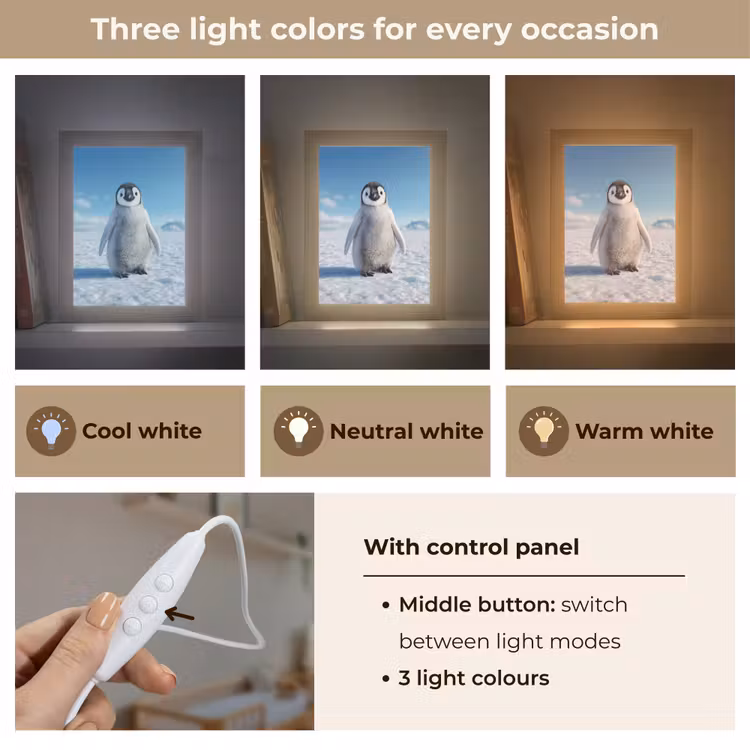 Pinguïn - Sneeuw - Landschap - Wit Light Box met kabel (Kinderlampje) klein -USP_lichtkleurEN