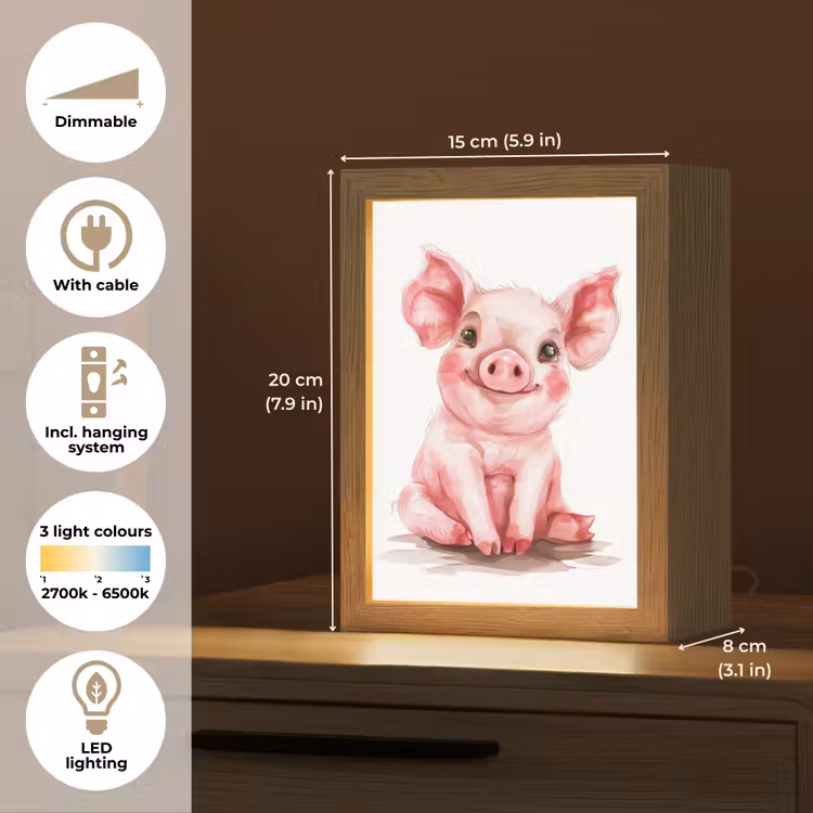 Varken - Roze - Baby dier - Boerderij dieren Light Box met kabel (Kinderlampje) klein -USP_EN